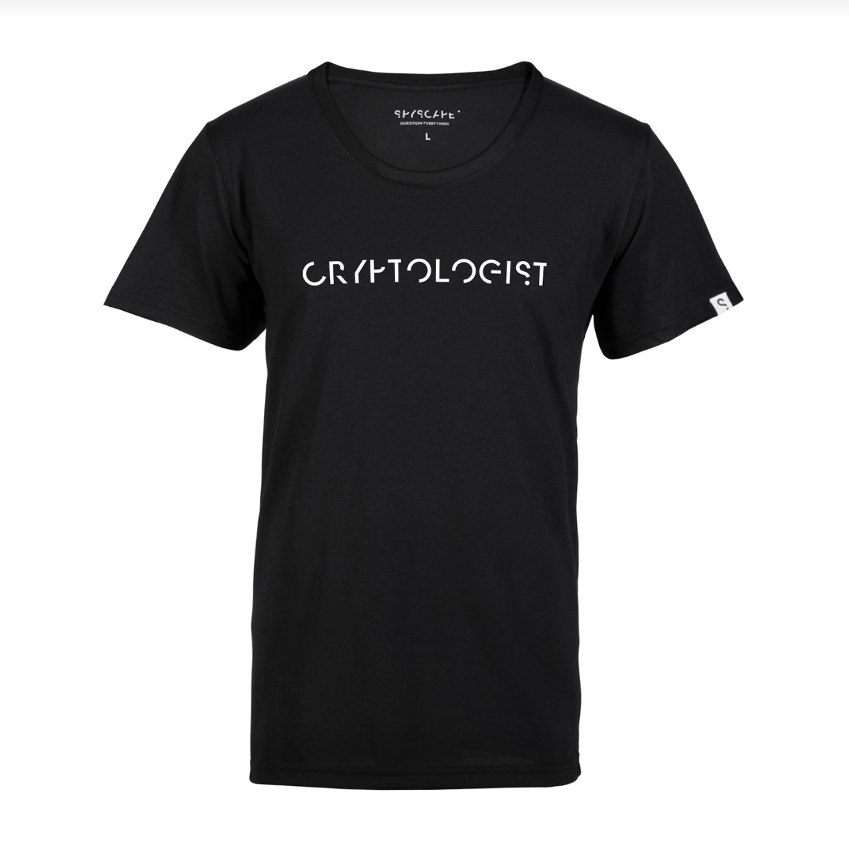SPYSCAPE Cryptologist T-Shirt with Hidden Zip Pocket - front of t-shirt print with CRYPTOLOGIST on chest