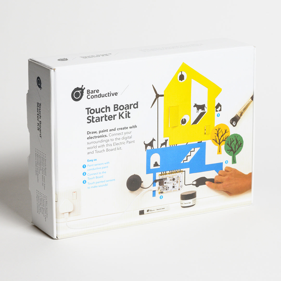 BARE Touch Board Starter Kit - Front view of Touch board Starter Kit, "Draw, paint, and create with electronics. Connect your surroundings to the digital world"