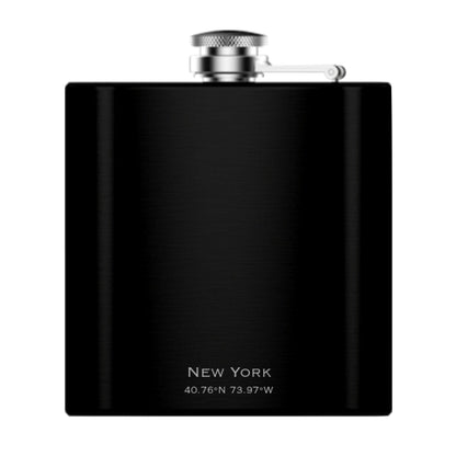 New York NY Map Hip Flask in Matte Black