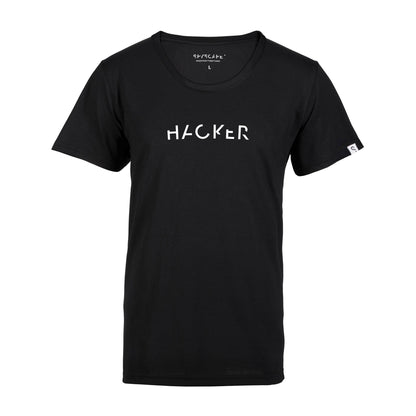 SPYSCAPE Hacker T- Shirt with Hidden Zip Pocket - front of t-shirt with HACKER printed on chest in white