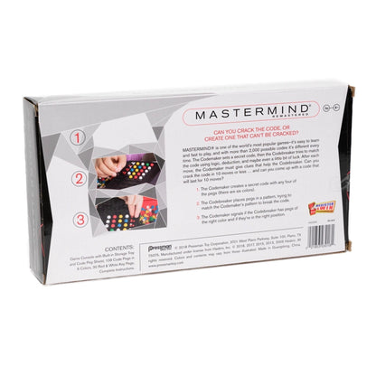 MasterMind - Back of Mastermind box. Two player board game, codebreaker vs codemaker.