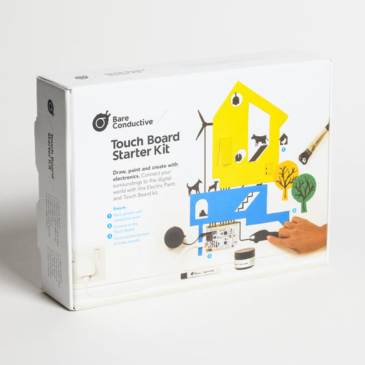 BARE Touch Board Starter Kit - Front view of Touch board Starter Kit, "Draw, paint, and create with electronics. Connect your surroundings to the digital world"
