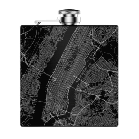 New York NY Map Hip Flask in Matte Black