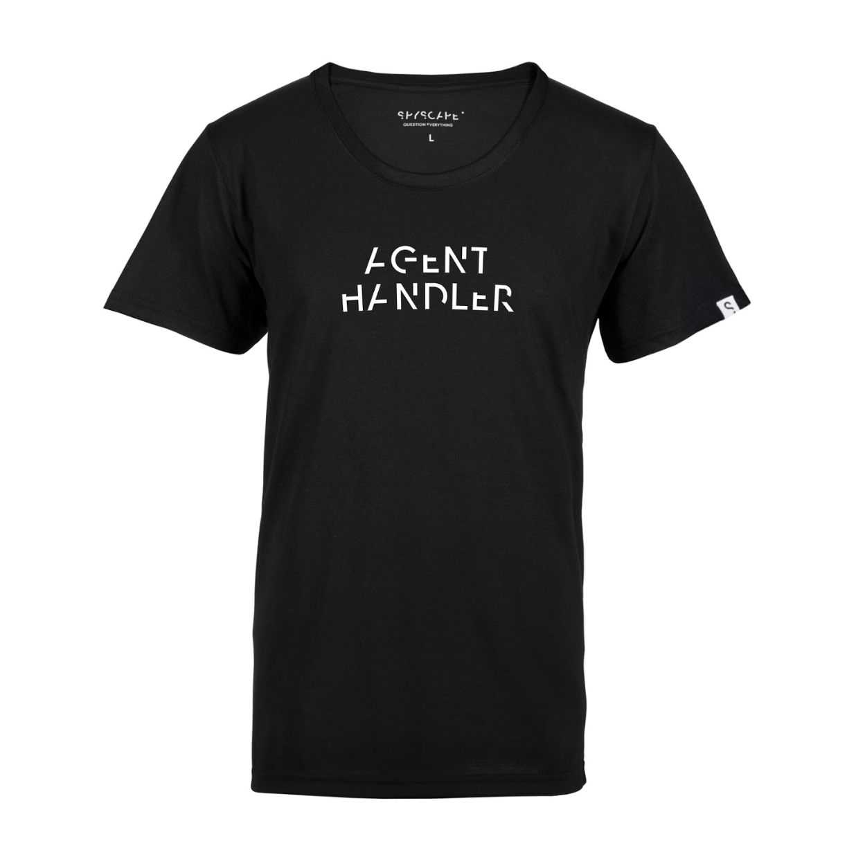 SPYSCAPE Agent Handler T-Shirt with Hidden Zip Pocket - front view of t-shirt with AGENT HANDLER on front of chest in white print