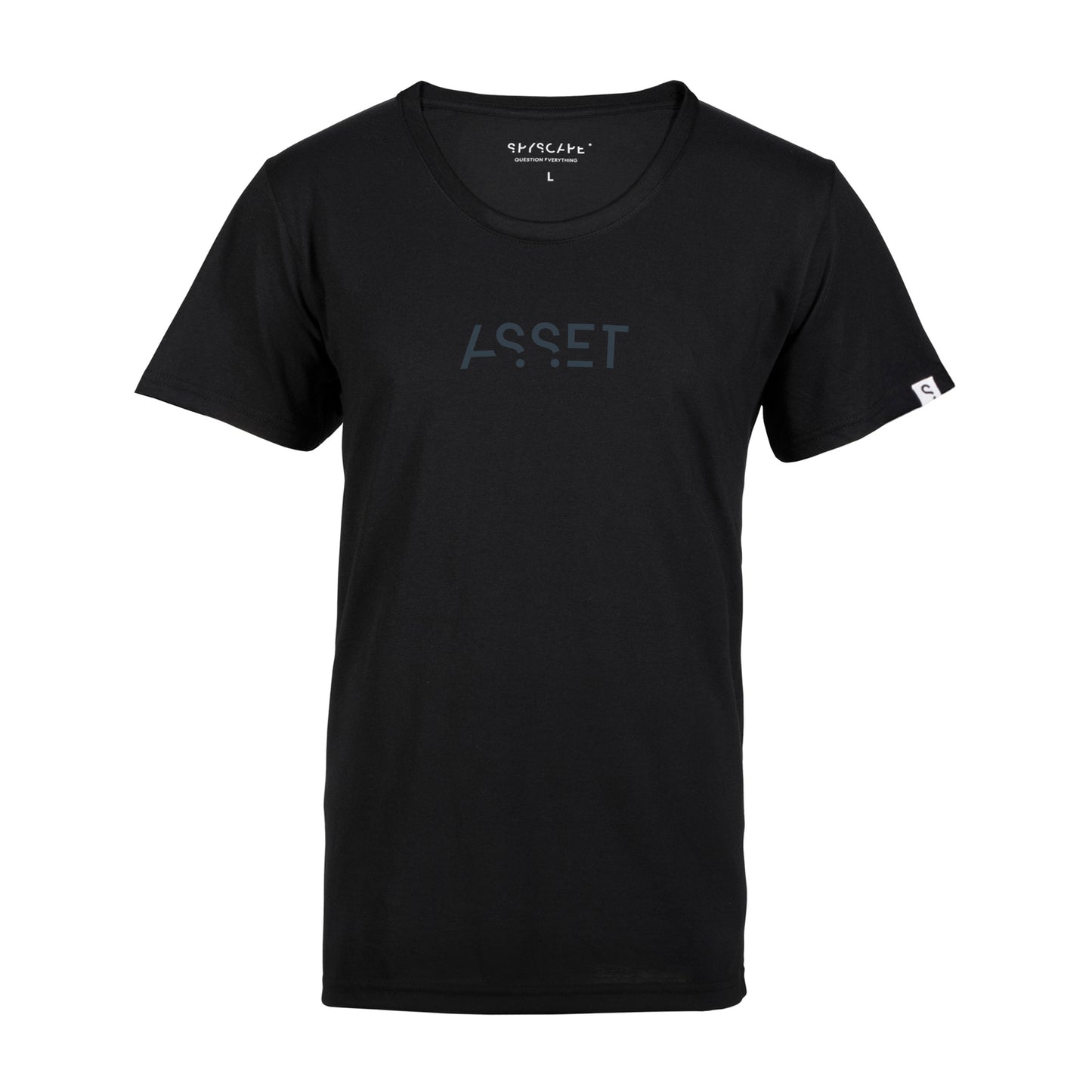 SPYSCAPE Asset T-Shirt with Hidden Zip Pocket - front view with ASSET printed on the chest